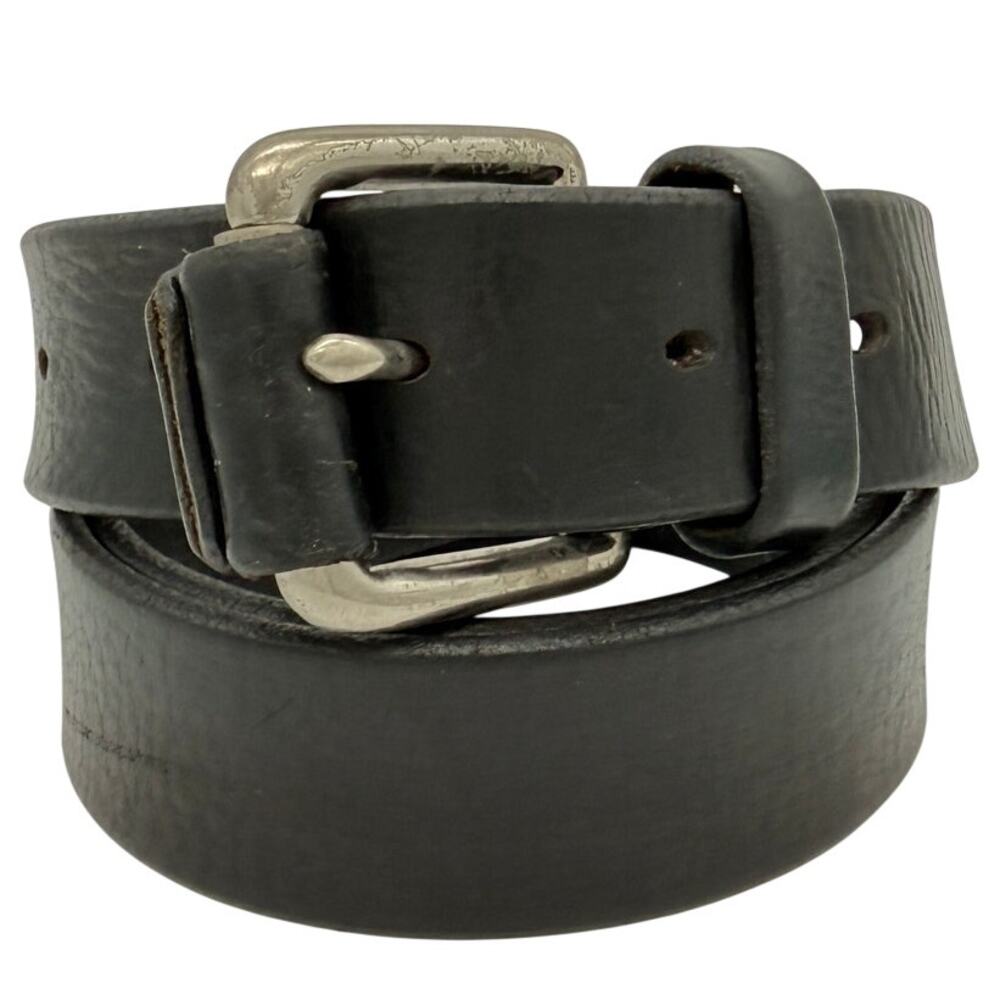 Vintage Structure Italian Leather Belt Black Solid Brass Buckle Made in USA 34